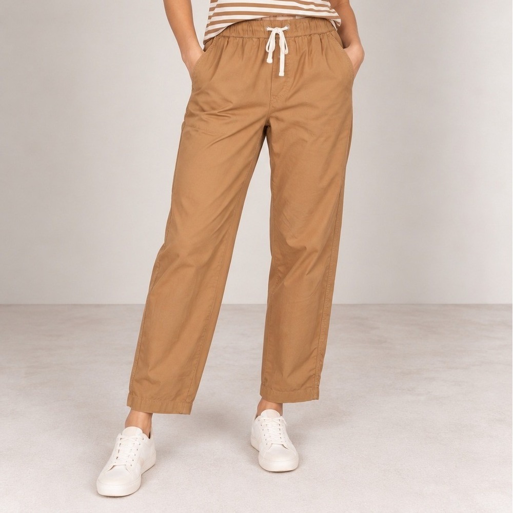 PACT Daily Twill Drawstring Pants Camel Organic Cotton Straight Leg Large